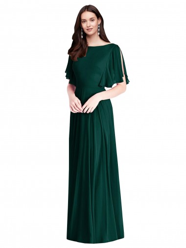 Backless Floor Length Split Sleeves Maxi Bridesmaid Dress Glasgow