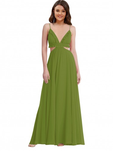 Ruffled Chiffon Cutout Maxi Bridesmaid Dress Glasgow