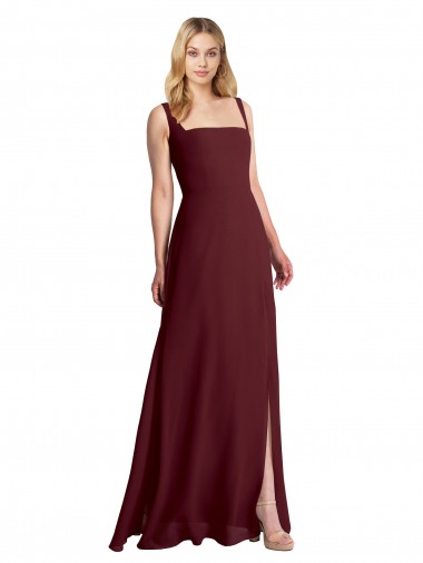 Square Neckline Soft A-Line Chiffon Bridesmaid Dress with Side Slit Glasgow