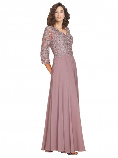 Hand-Beaded Bodice V-Neckline Long Sleeves Chiffon Bridesmaid Dress / Prom Dress Glasgow