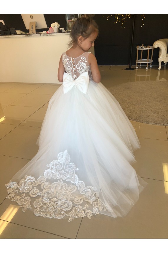 Champagne Ball Gown Sweetheart Chapel Train Sleeveless Flower Girl Dress