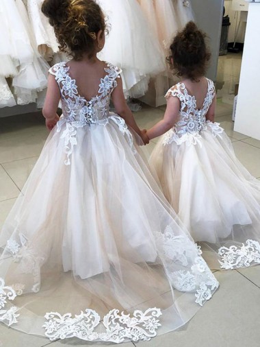 Ivory Ball Gown Chapel Train Sleeveless V-Back Flower Girl Dress Glasgow
