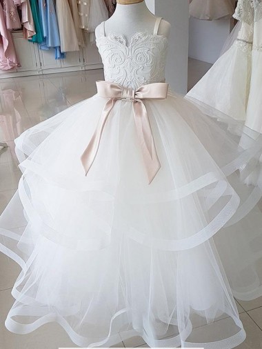 Ivory Ball Gown High Neck Floor Length Flower Girl Dress Glasgow