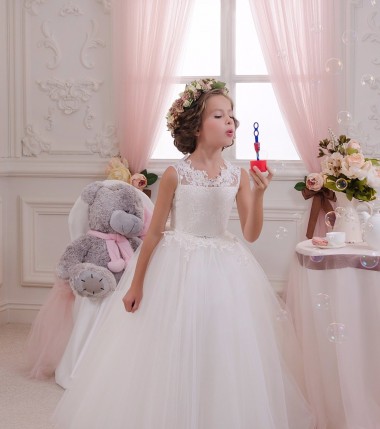 Ivory Ball Gown High Neck Floor Length Sleeveless Flower Girl Dress Glasgow