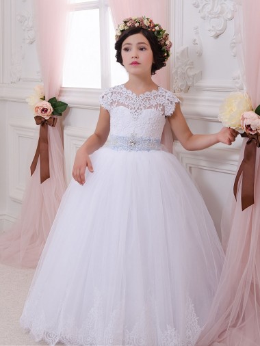 Ivory Ball Gown Sweetheart Chapel Train Cap Sleeve Flower Girl Dress Glasgow