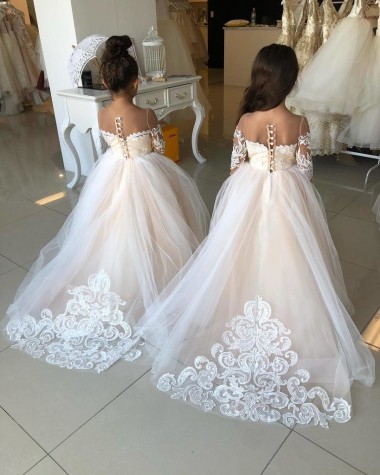 Ivory Ball Gown Sweetheart Chapel Train Long Sleeve Flower Girl Dress Glasgow