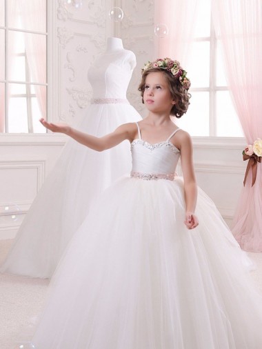 Ivory Ball Gown Sweetheart Chapel Train Sleeveless Flower Girl Dress Glasgow
