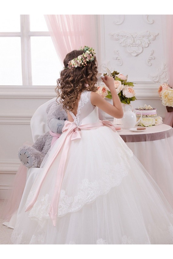 Ivory Ball Gown Sweetheart V-Back Sleeveless Flower Girl Dress