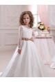 Ivory Ball Gown V-Neck Chapel Train Long Sleeve Flower Girl Dress