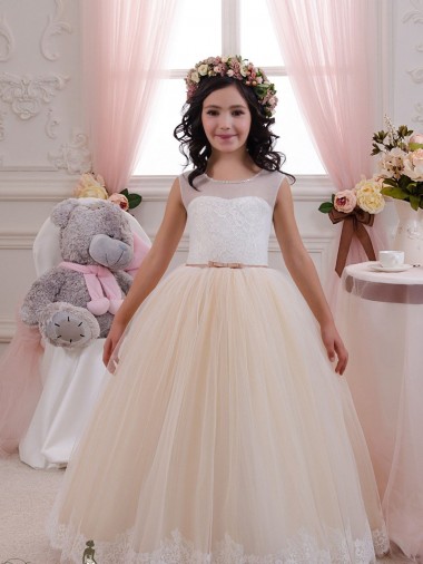 Ivory & Champagne Ball Gown Sweetheart Floor Length Sleeveless Flower Girl Dress Glasgow