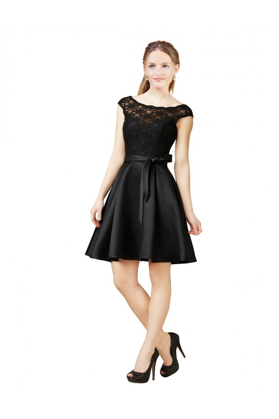 Lace and Satin Cocktail Bridesmaid Dress with V-Back