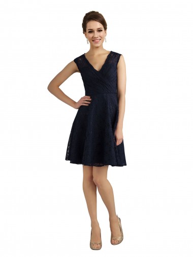 Short V-Neck Lace Cocktail Bridesmaid Dress with Illusion Back Glasgow