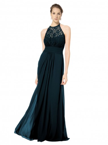 Lace Halter Bodice Long Chiffon Bridesmaid Dress Glasgow