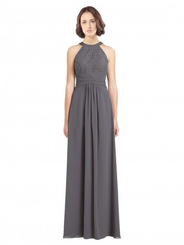 Long Chiffon Bridesmaid Dress with Corded Lace Bodice Glasgow