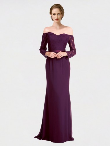 Full Length Long Bridesmaid Dress with Lace Off The Shoulder Bodice Glasgow