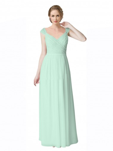 Long Chiffon Bridesmaid Dress with Corded Lace V-Neck Bodice Glasgow