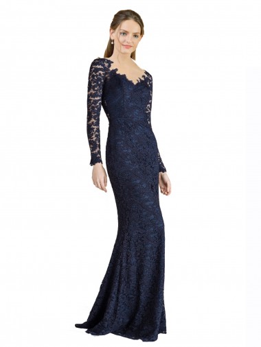 Illusion Long Sleeves Lace Bridesmaid Dress / Prom Dress with Sheer Keyhole Back Glasgow