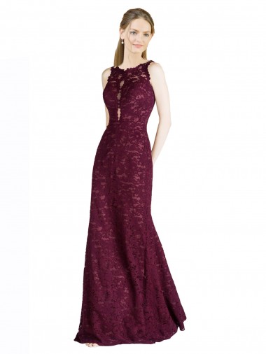 Long Lace Bridesmaid Dress / Prom Dress with Peekaboo Bodice and Keyhole Back Glasgow