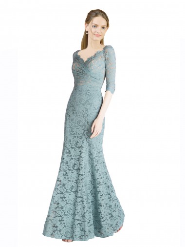 Half Sleeves Pleated Lace Bridesmaid Dress / Prom Dress with Wrap-Around Portrait Neckline Glasgow