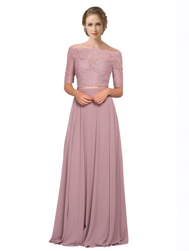 Off the Shoulder Lace Crop Top A-Line Chiffon Bridesmaid Dress / Prom Dress Glasgow