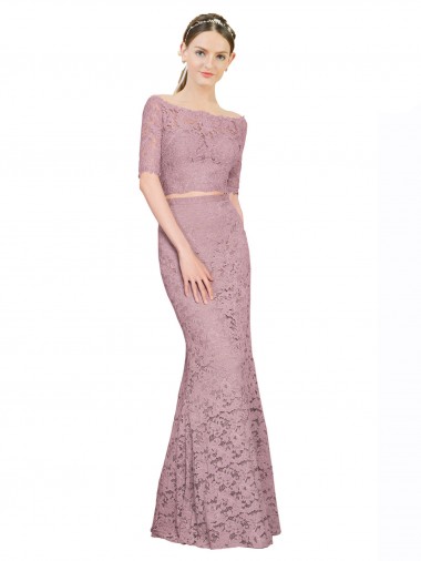Short Sleeves Crop Top Mermaid Lace Bridesmaid Dress / Prom Dress Glasgow