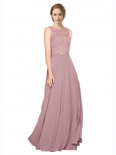 Long A-Line Chiffon Bridesmaid Dress / Prom Dress with Sleeveless Lace Crop Top Glasgow