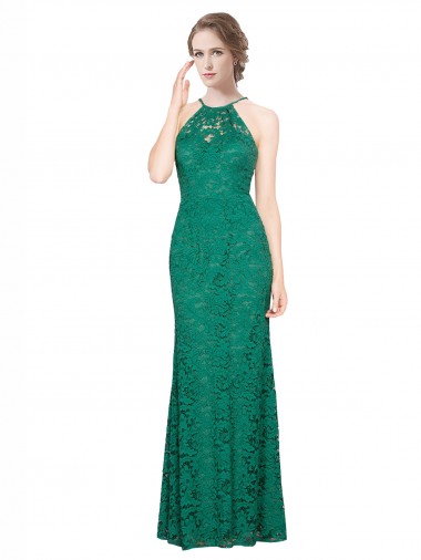 High Illusion Halter Neck Long Lace Bridesmaid Dress / Prom Dress Glasgow