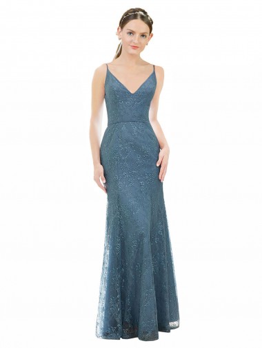 Deep V-Neck All Over Chantilly Lace Bridesmaid Dress with Criss Cross Open Back Glasgow