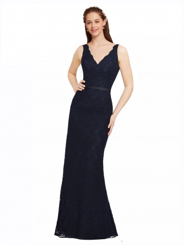 Lace Bridesmaid Dress with Satin Waistband and Open Back Glasgow