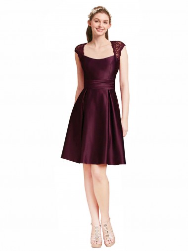 Short Knee Length Lace Cocktail Bridesmaid Dress with Square Neck Glasgow