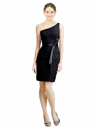 One Shoulder Short Lace Cocktail Bridesmaid Dress with Satin Waistband Glasgow