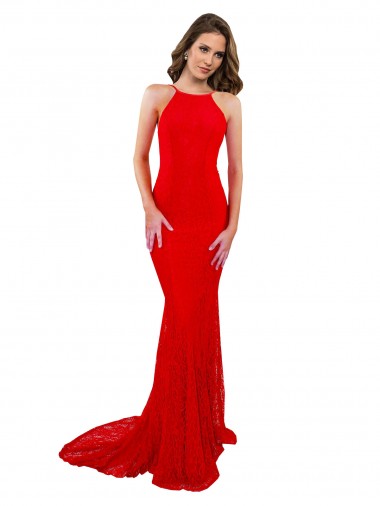 High Neck Long Formal Lace Bridesmaid Dress / Prom Dress with Open Back Straps Glasgow