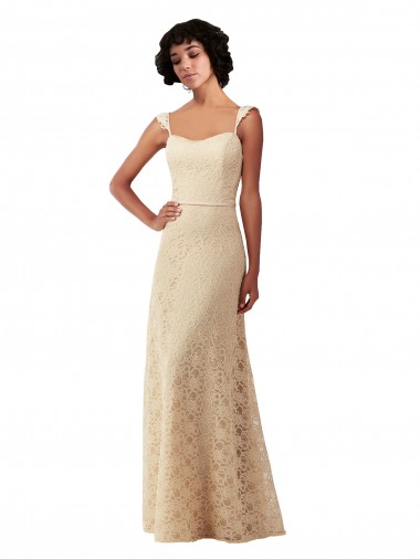Lace A-Line Long Bridesmaids Dress with Satin Waistband Glasgow