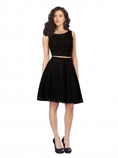 Two Piece Short Lace Cocktail Bridesmaid Dress with Jewel Neckline Glasgow