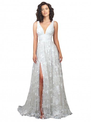 Plunging V-Neckline Wedding Dress with Slit Glasgow