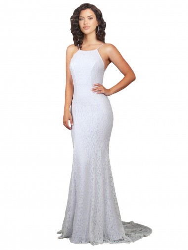High Neck Backless Lace Wedding Dress with Plunging Low Back Glasgow