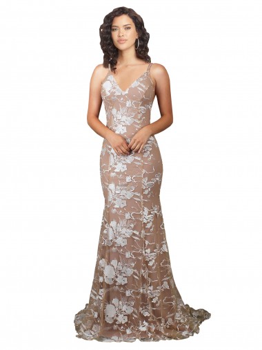 Fishtail Shaped V-Neck Embroidered Foral Lace Wedding Dress Glasgow