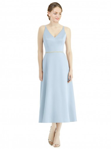 Short Tea Length V-Neck Satin Bridesmaid Dress Glasgow