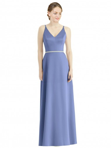 Long Floor Length V-Neck Satin Bridesmaid Dress with Spaghetti Straps Glasgow