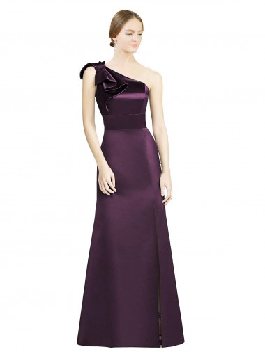 Full Length One Shoulder Satin Bridesmaid Dress with Bow Shoulder Detail Glasgow