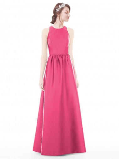 Jewel Neck Keyhole Back Sleek Long Satin Bridesmaid Dress Glasgow