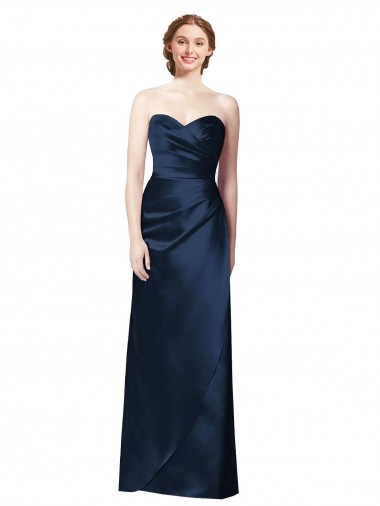 Faux Wrap A-Line Long Satin Bridesmaid Dress with Draped Bodice Glasgow