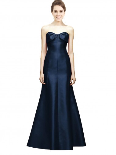 Long Strapless Satin Bridesmaid Dress with Pleated Cuff Neckline Glasgow
