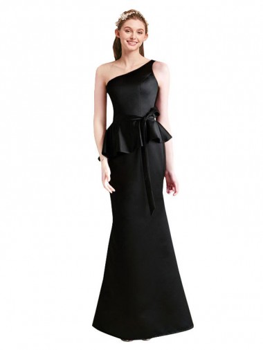 Long One Shoulder Satin Bridesmaid Dress with Bow Ties Glasgow