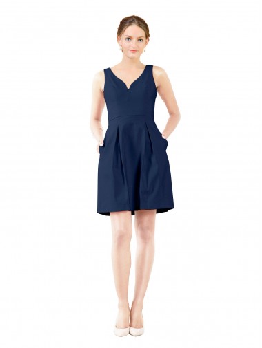 V-Neck A-Line Satin Cocktail Bridesmaid Dress with Pockets Glasgow
