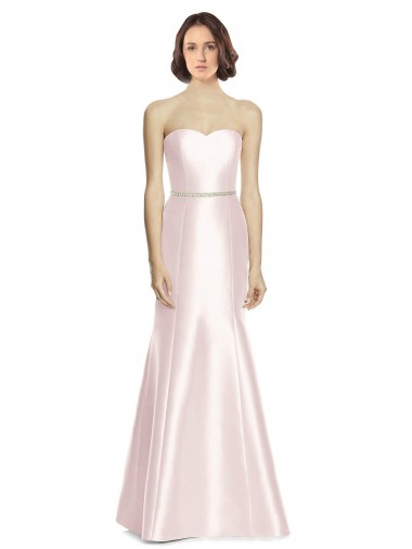 Long Sweetheart Satin Bridesmaid Dress with Slim Beaded Sash Glasgow