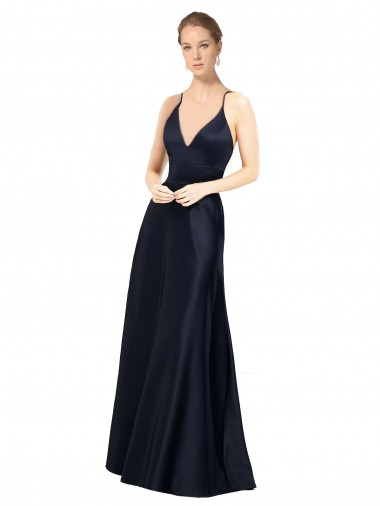 Sexy Satin Bridesmaids Dress with Deep V-Neckline and Strappy Back Glasgow