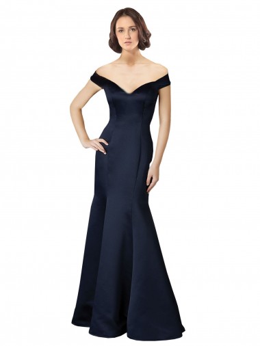 Fit and Flare Satin Bridesmaid Dress / Prom Dress with Off the Shoulder Neckline Glasgow