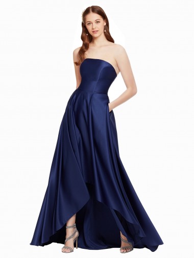 High Low Strapless Formal Satin Bridesmaid Dress / Prom Dress with Pockets Glasgow