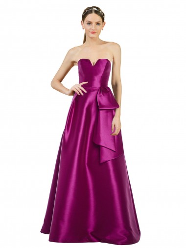 Sleeveless V-Neck Long Satin Bridesmaid Dress / Prom Dress with Bow Waist Glasgow
